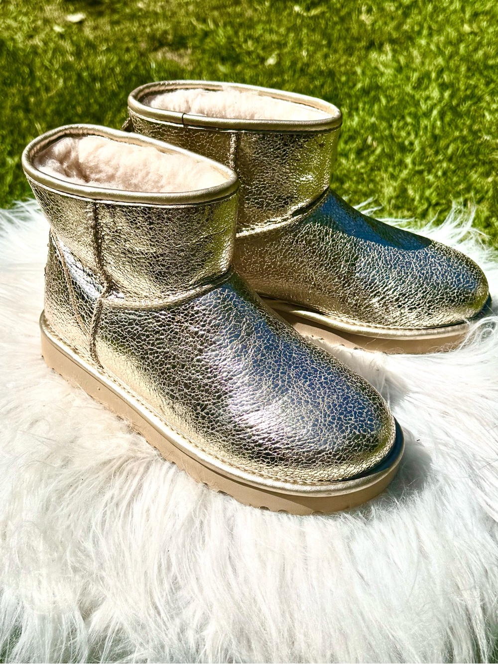 UGG Metallic Gold Short Shearling Boots